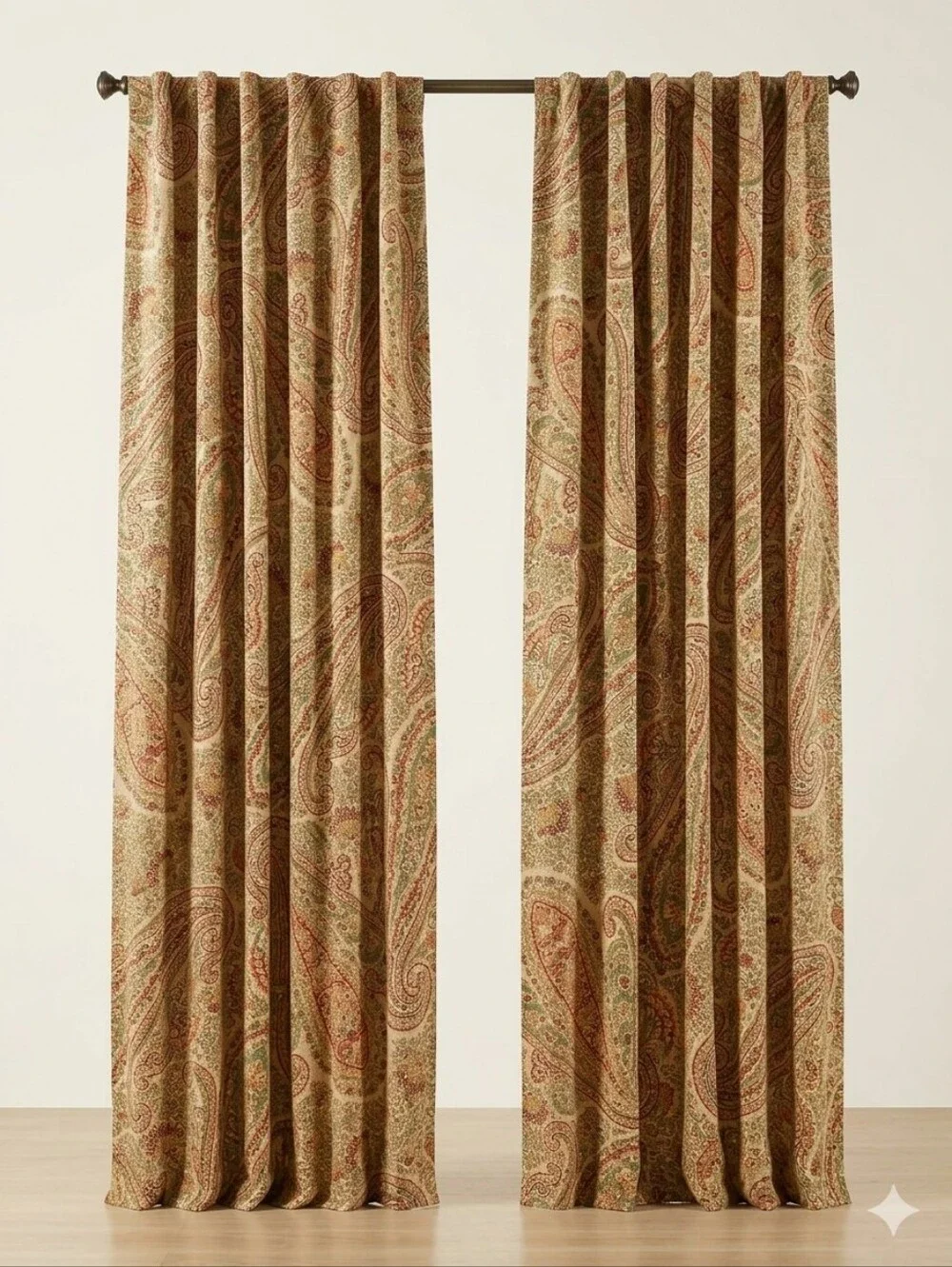Pottery Barn Rich Earthy Paisley Tapestry Heavy Lined Curtains 2 Panels